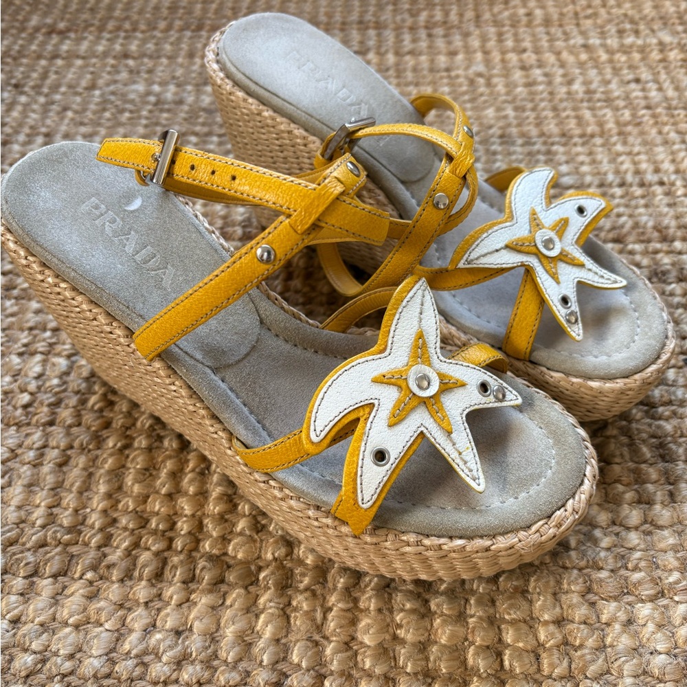 Prada Women's Yellow Wedge Sandals